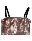 Dolce & Gabbana Pink Sequined Nylon Sleeveless Cropped Top