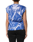 Dolce & Gabbana Blue White Cotton Logo Plaque Women Tank Top