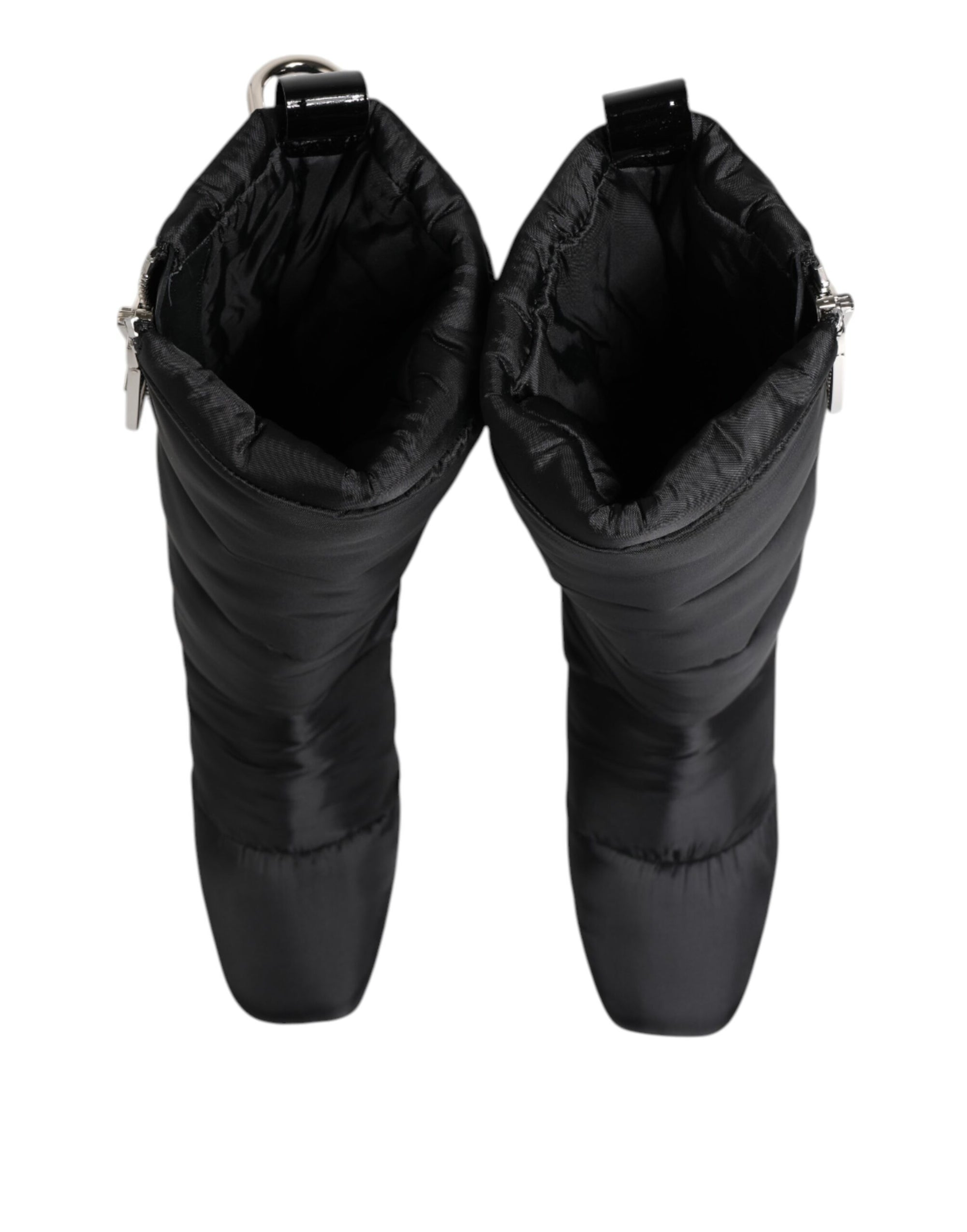Dolce &amp; Gabbana Black Padded Mid Calf Logo Heel Boots Shoes