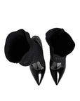 Dolce & Gabbana Black Leather Ribbed Knit Knee Boots Shoes