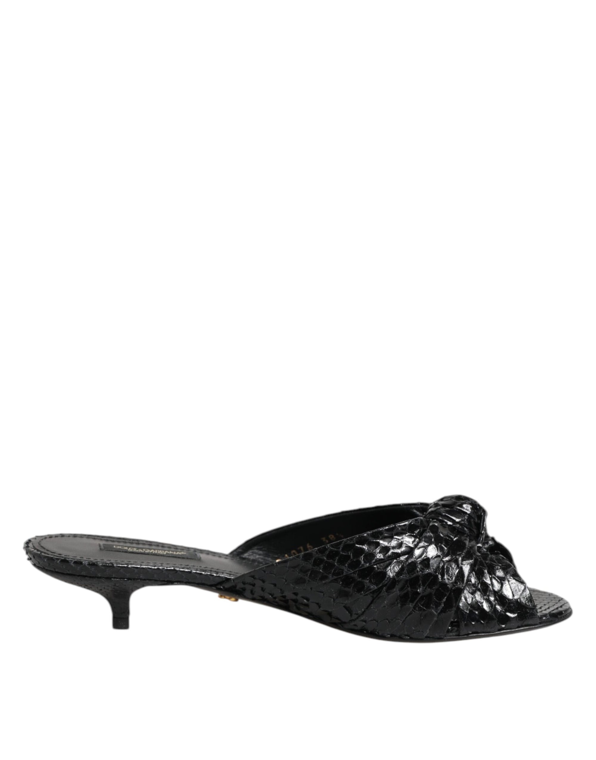 Dolce &amp; Gabbana Black Leather Heels Slides Sandals Shoes