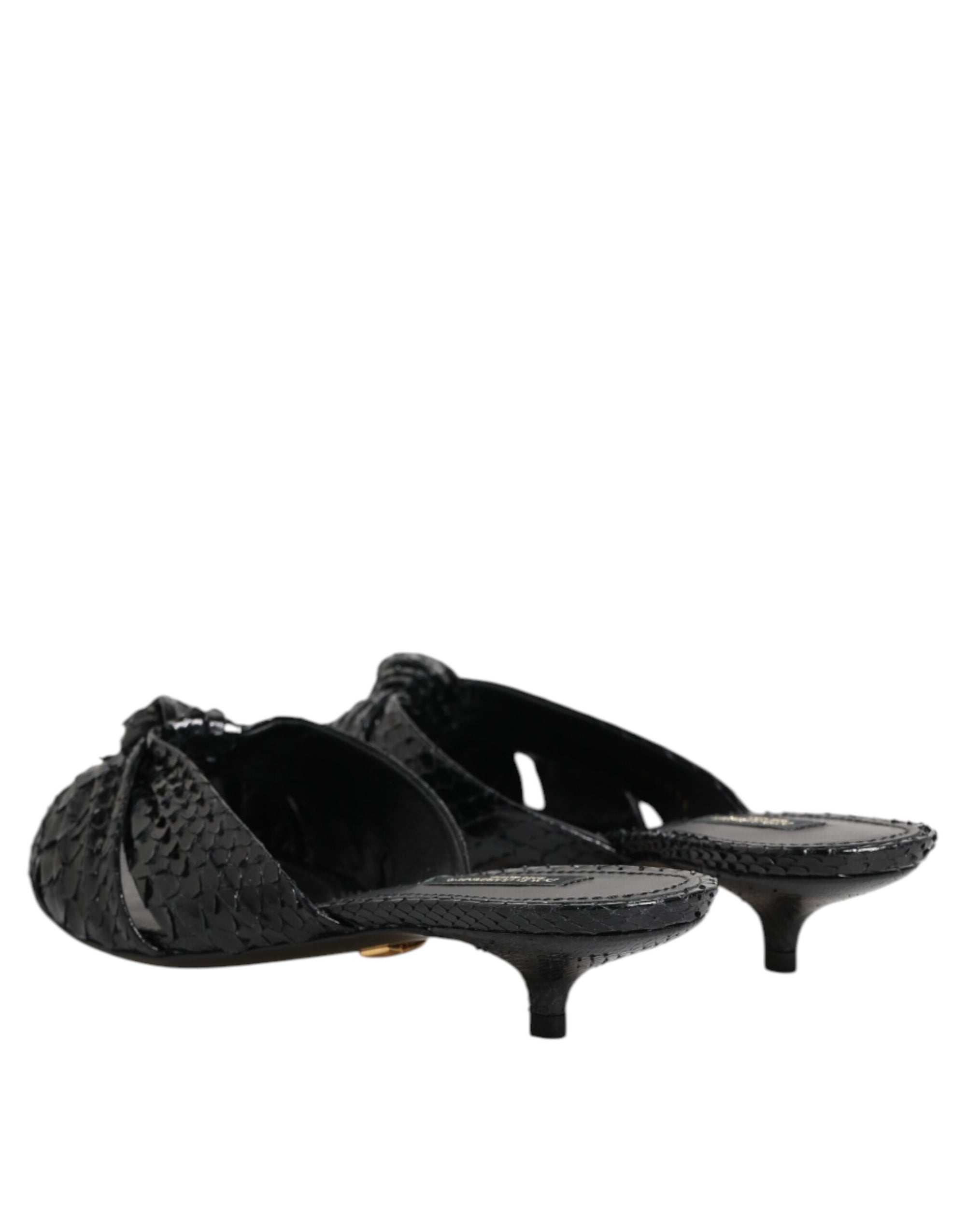 Dolce &amp; Gabbana Black Leather Heels Slides Sandals Shoes