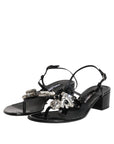Dolce & Gabbana Black Leather Crystal Ankle Strap Sandals Shoes