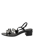 Dolce & Gabbana Black Leather Crystal Ankle Strap Sandals Shoes