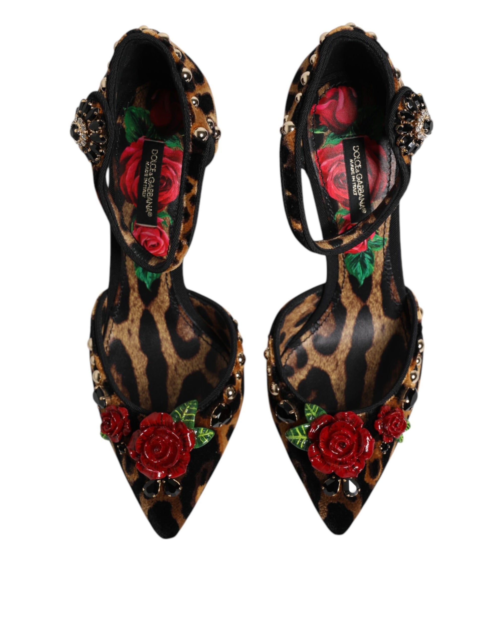 Dolce &amp; Gabbana Brown Leopard Crystal Roses Pumps Shoes