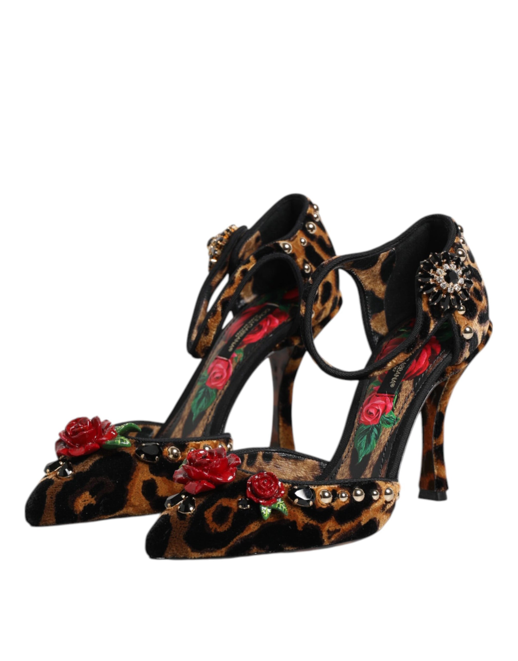 Dolce &amp; Gabbana Brown Leopard Crystal Roses Pumps Shoes