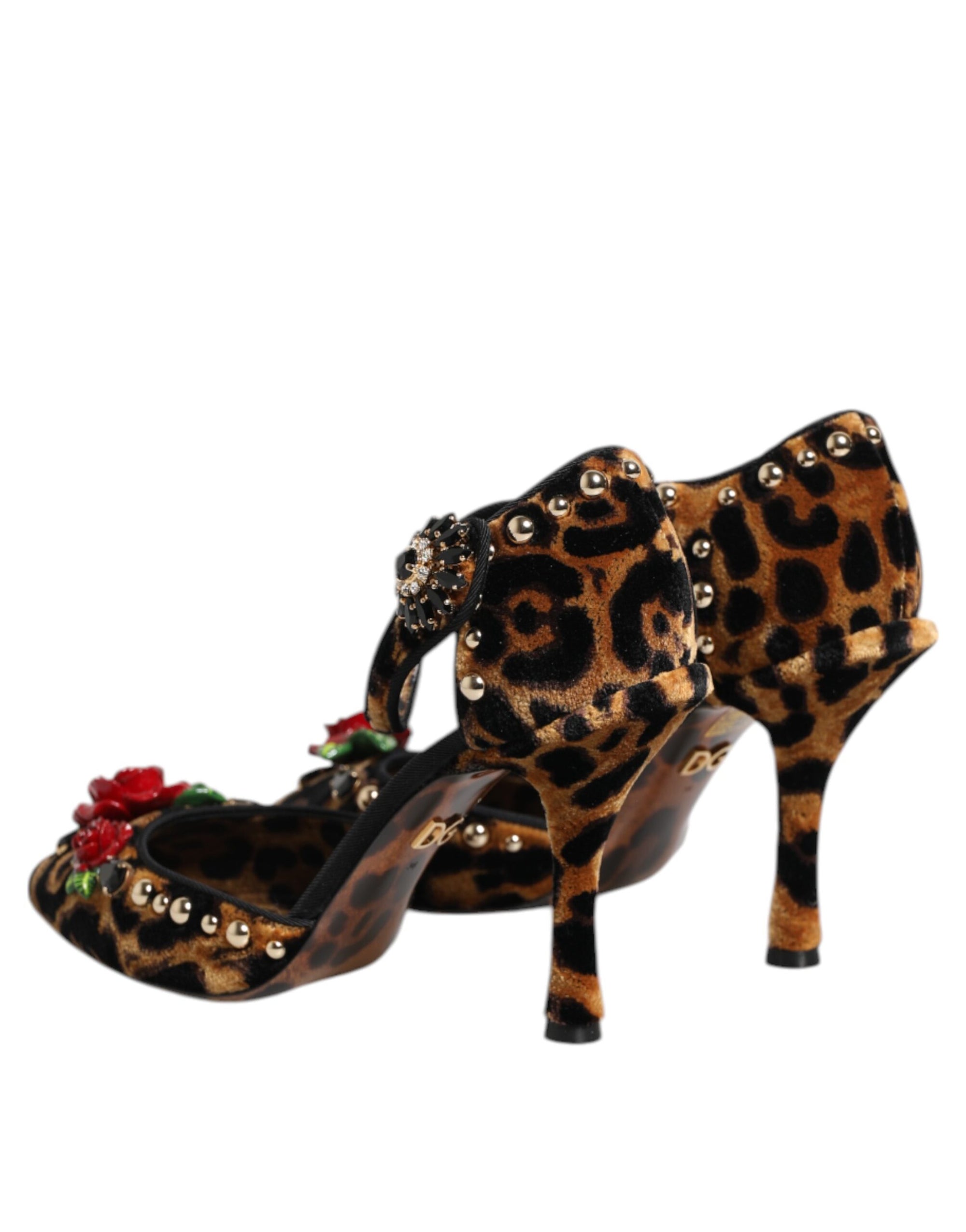 Dolce &amp; Gabbana Brown Leopard Crystal Roses Pumps Shoes