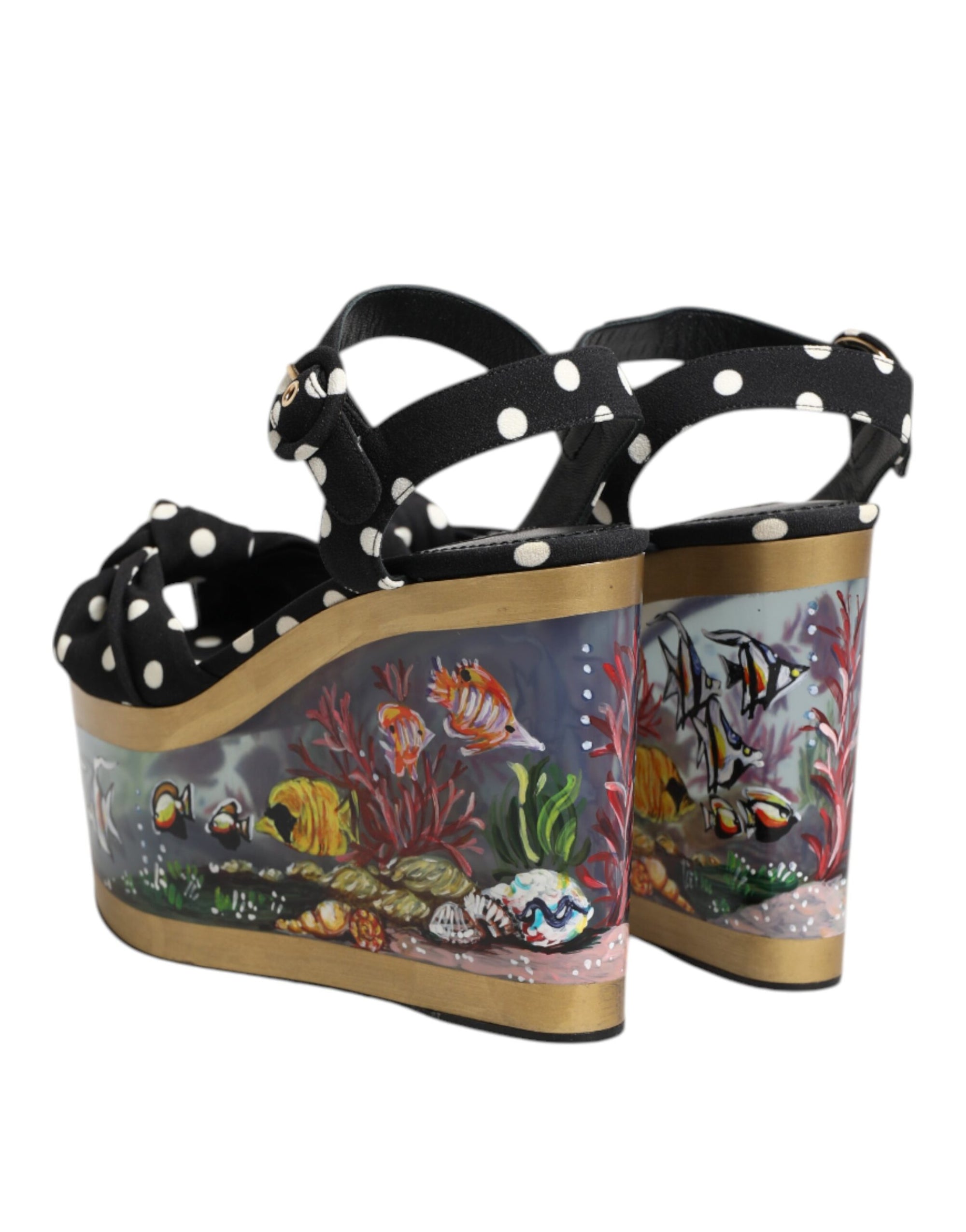 Dolce &amp; Gabbana Multicolor Fish Polka Dot Wedge Sandals Shoes