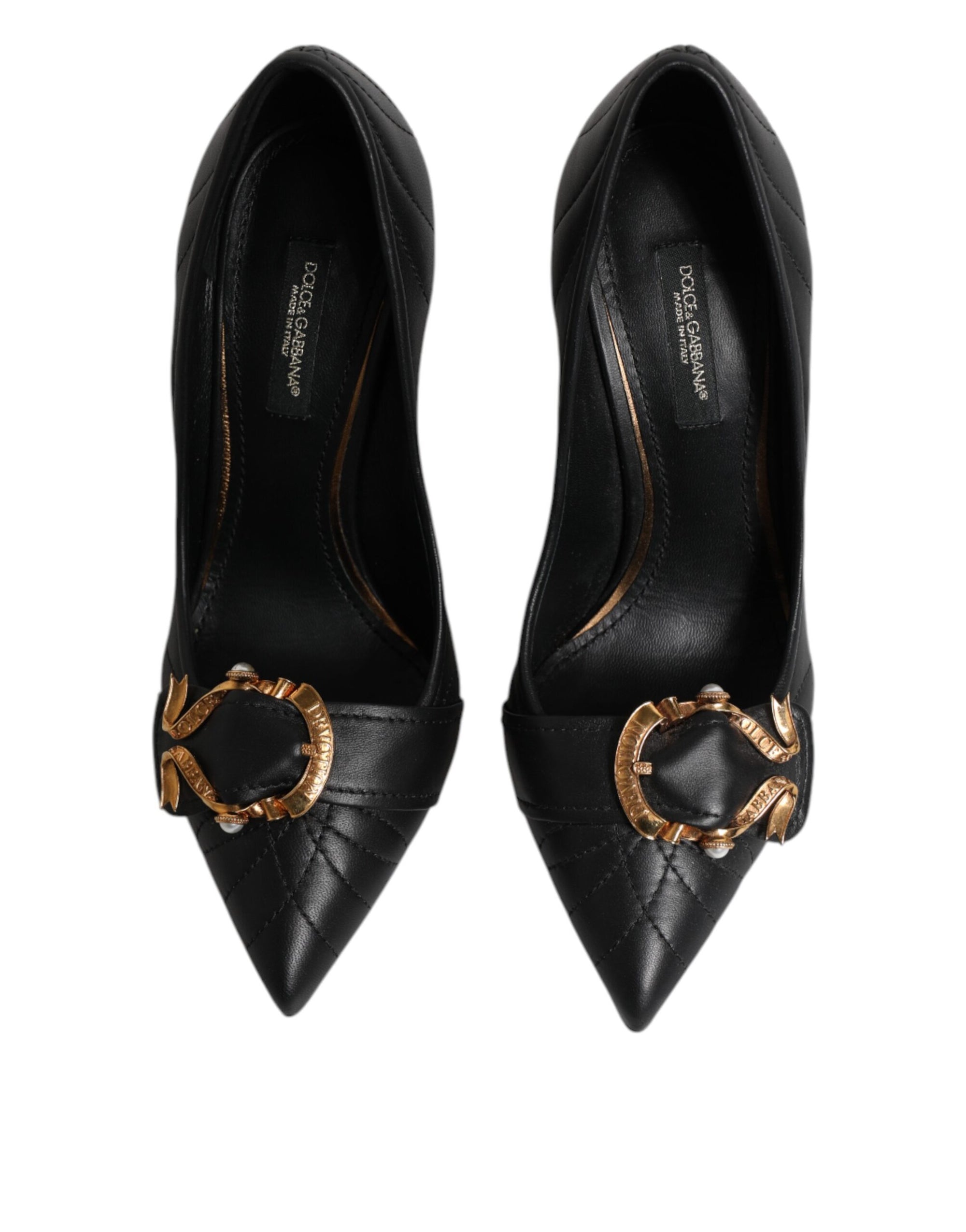 Dolce &amp; Gabbana Black Devotion Leather Heels Pumps Shoes