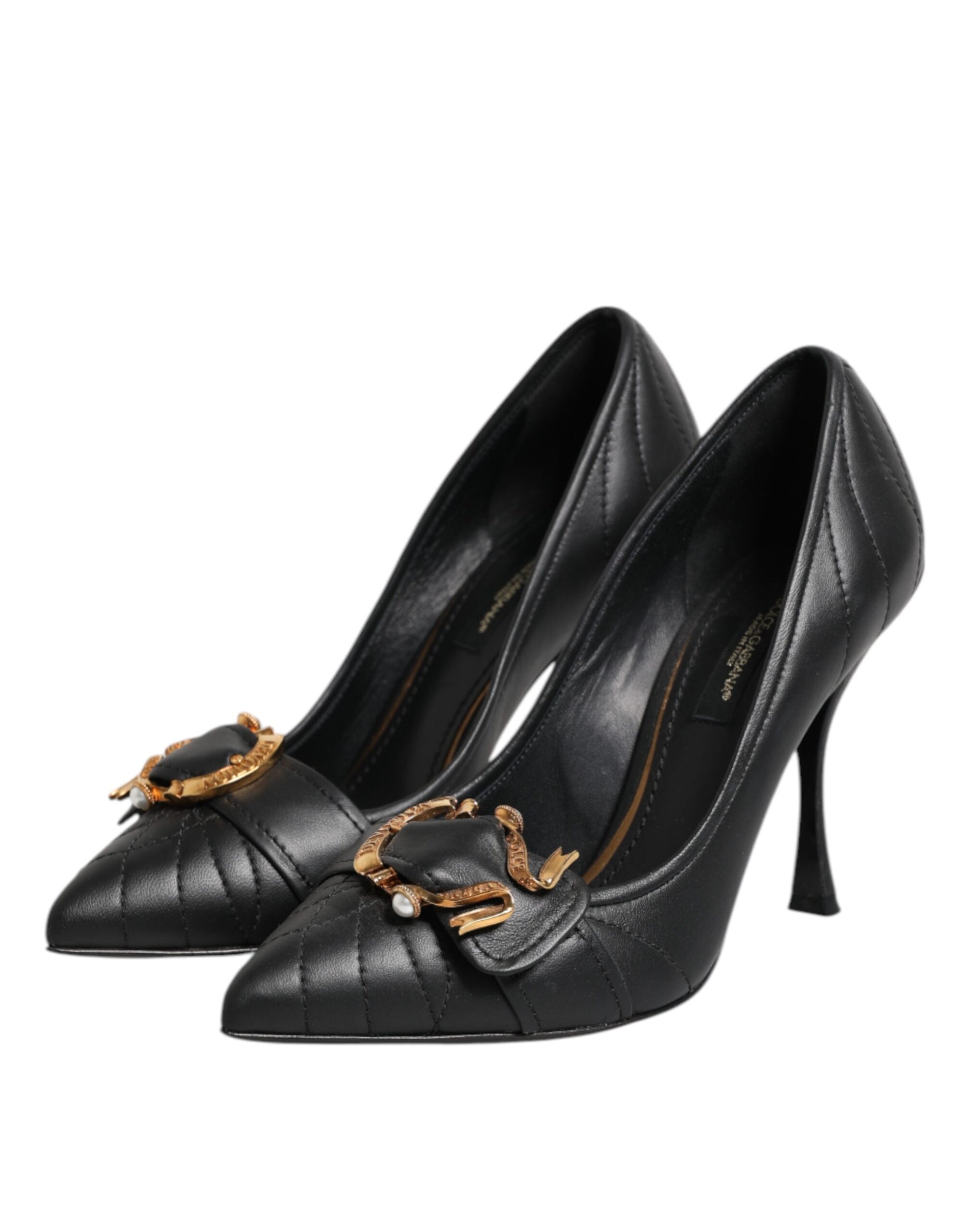Dolce &amp; Gabbana Black Devotion Leather Heels Pumps Shoes