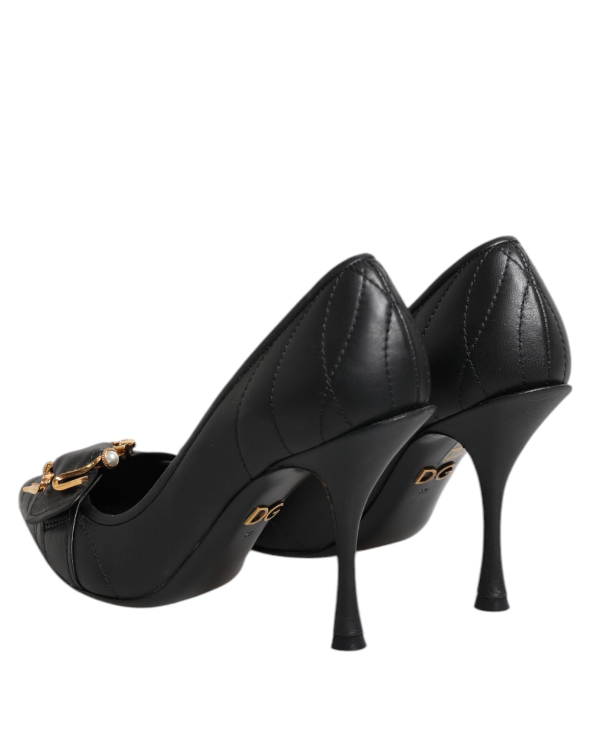 Dolce &amp; Gabbana Black Devotion Leather Heels Pumps Shoes