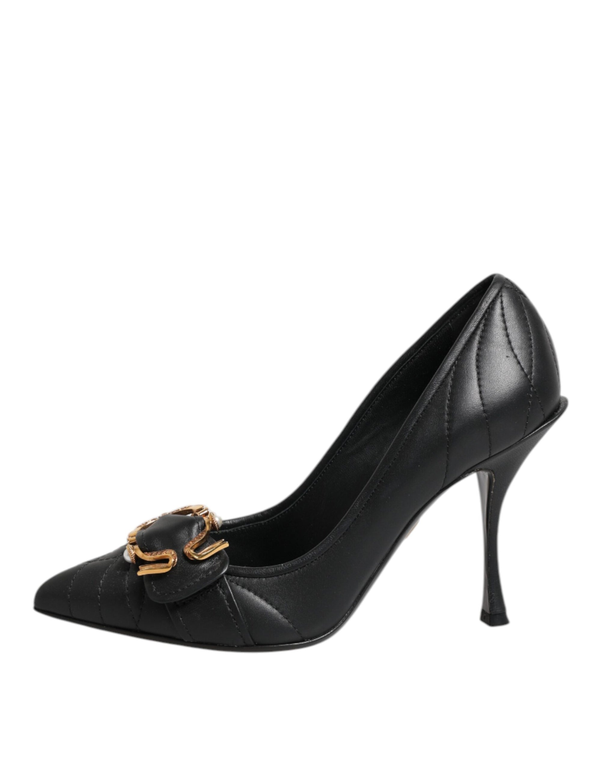 Dolce &amp; Gabbana Black Devotion Leather Heels Pumps Shoes
