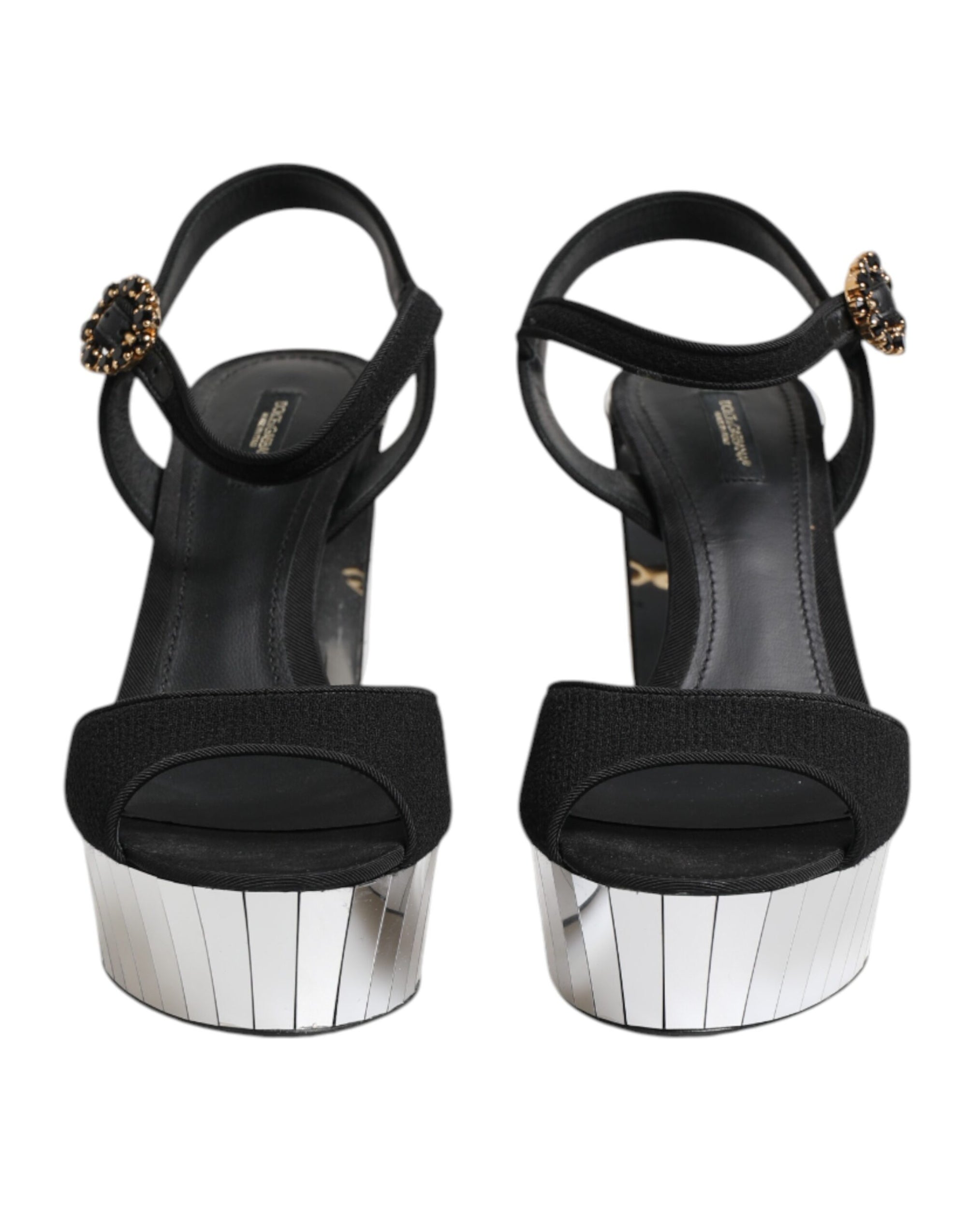 Dolce &amp; Gabbana Black Crystal Ankle Strap Keira Sandal Shoes