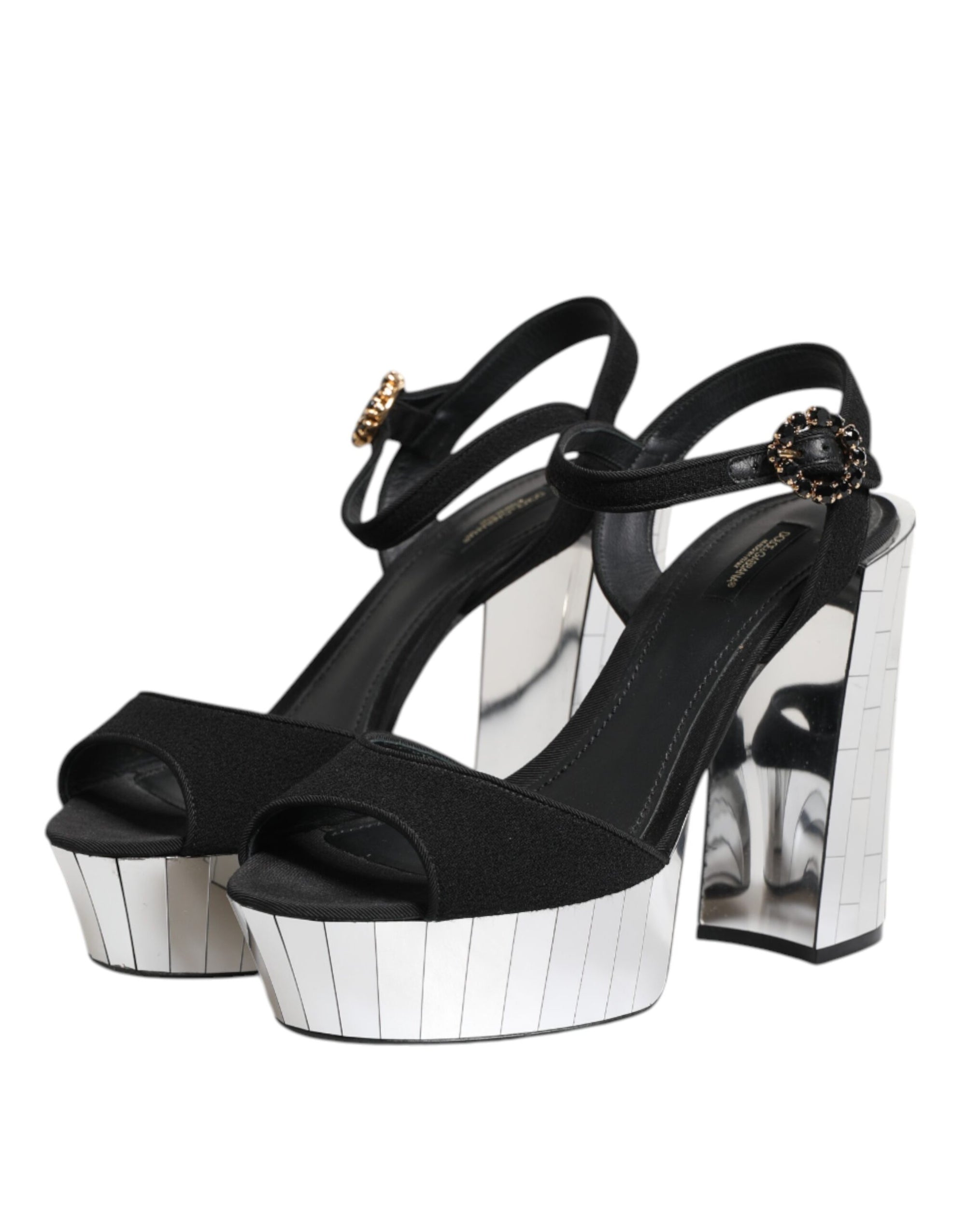 Dolce &amp; Gabbana Black Crystal Ankle Strap Keira Sandal Shoes