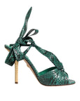 Dolce & Gabbana Green Python Leather Heels Sandals Shoes