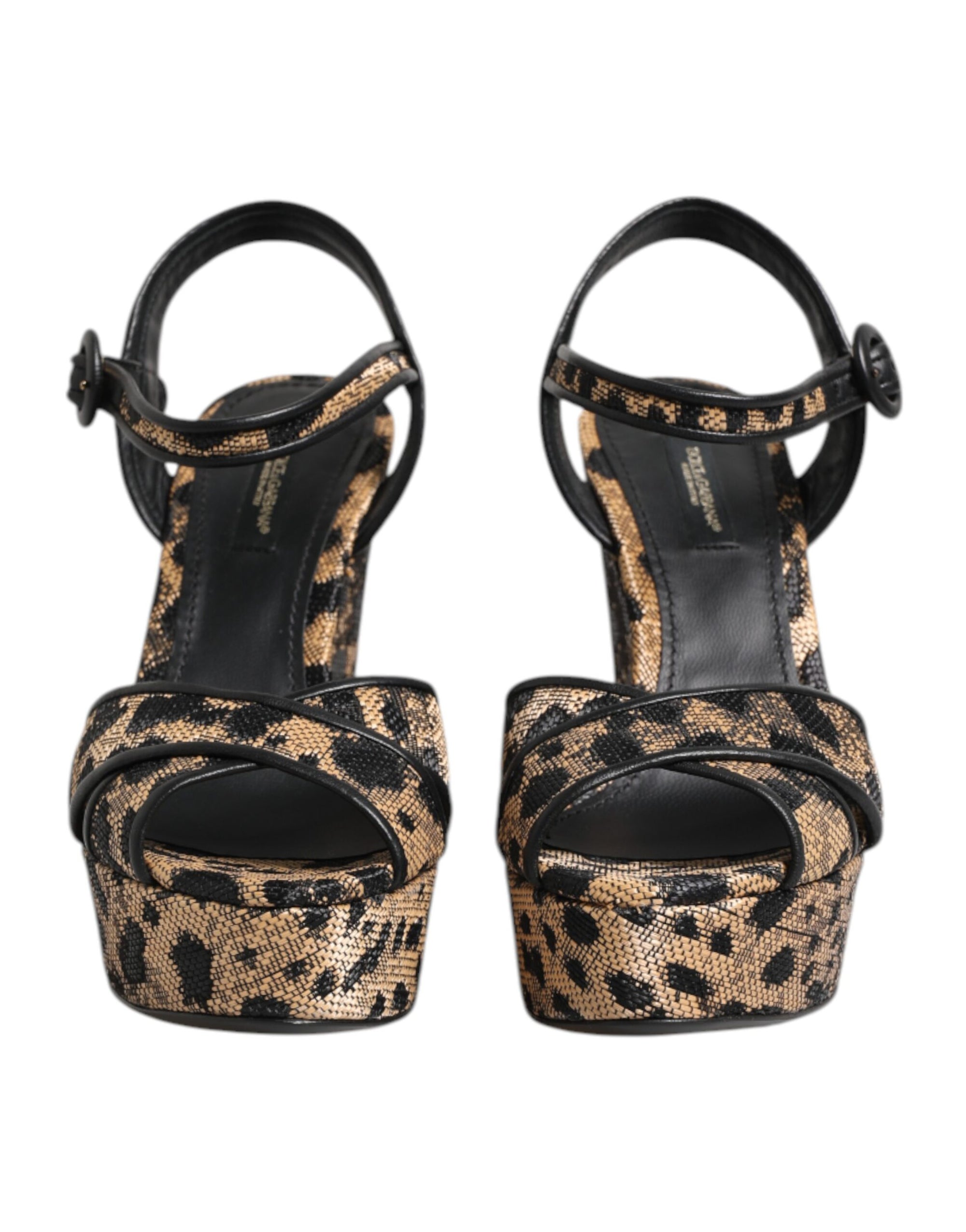 Dolce &amp; Gabbana Brown Leopard Wedges Ankle Strap Sandals Shoes