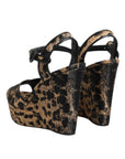 Dolce & Gabbana Brown Leopard Wedges Ankle Strap Sandals Shoes