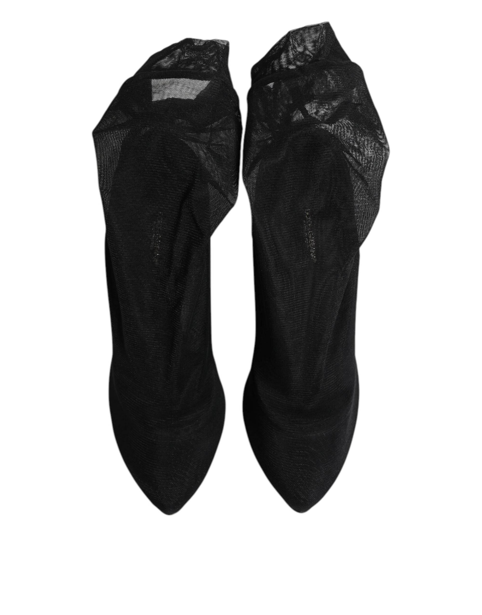 Dolce &amp; Gabbana Black Silk Stretch Mesh Sock Boots Shoes
