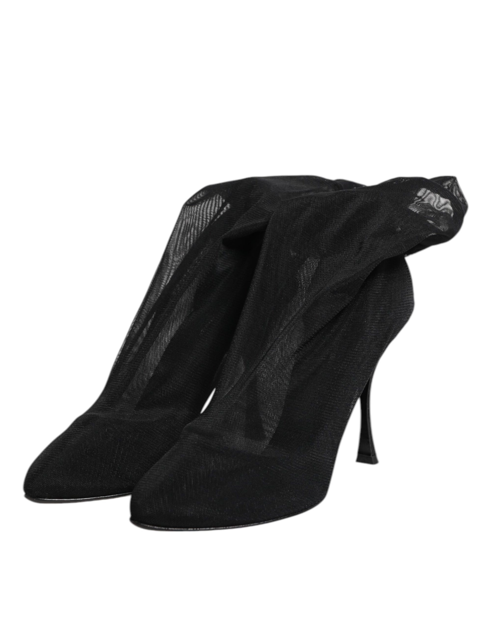 Dolce &amp; Gabbana Black Silk Stretch Mesh Sock Boots Shoes