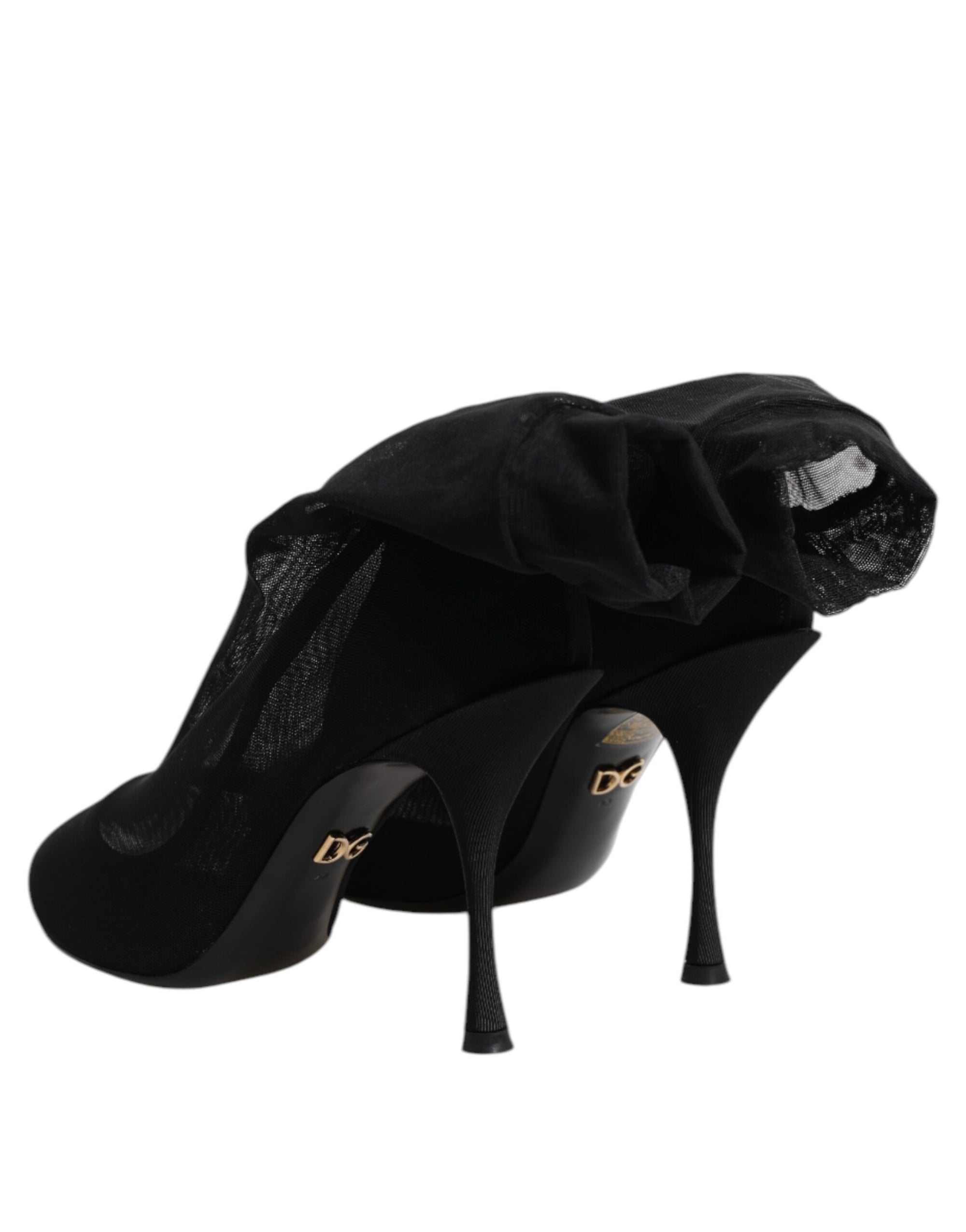 Dolce &amp; Gabbana Black Silk Stretch Mesh Sock Boots Shoes