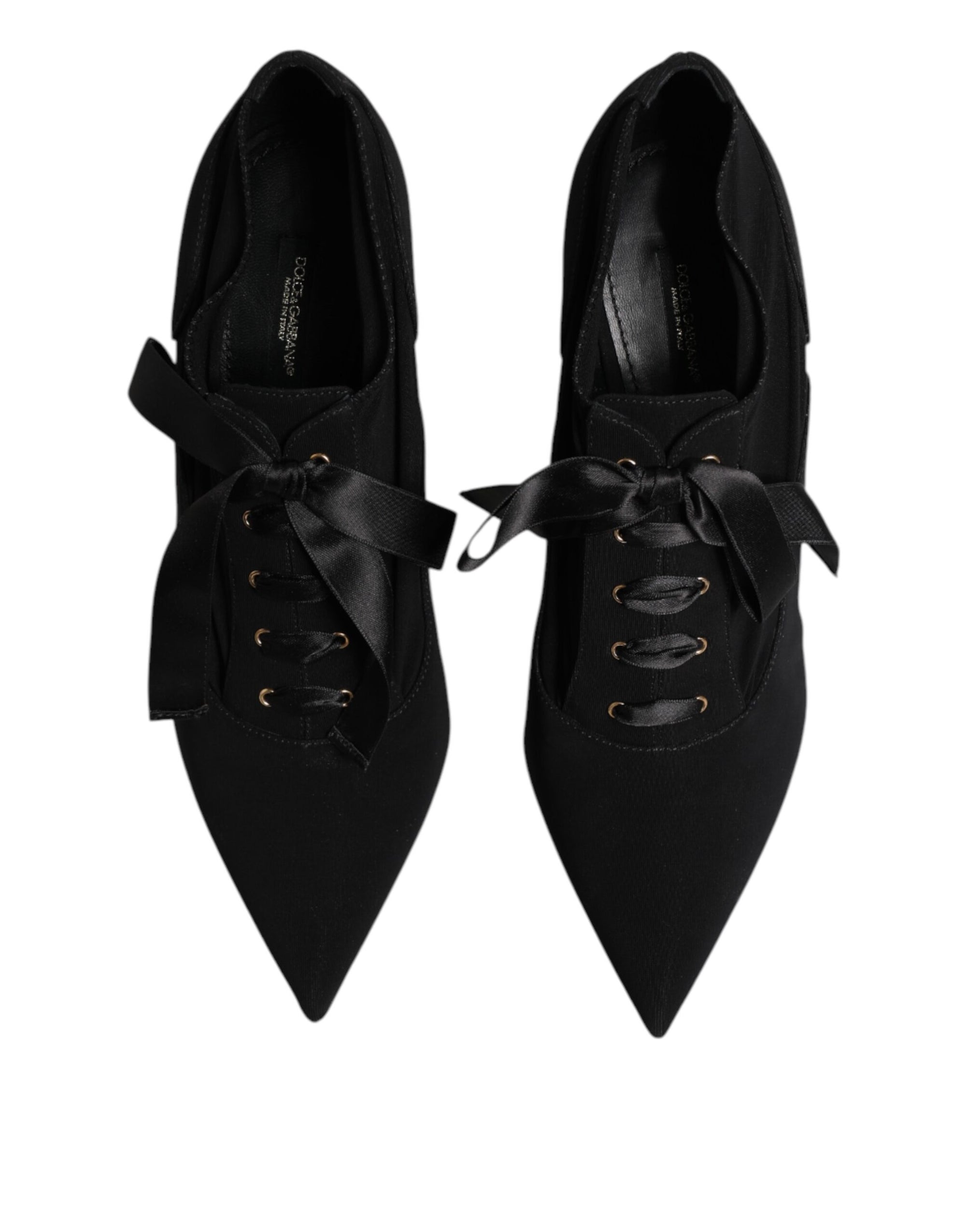 Dolce &amp; Gabbana Black Lace Up Stiletto Heels Pumps Shoes