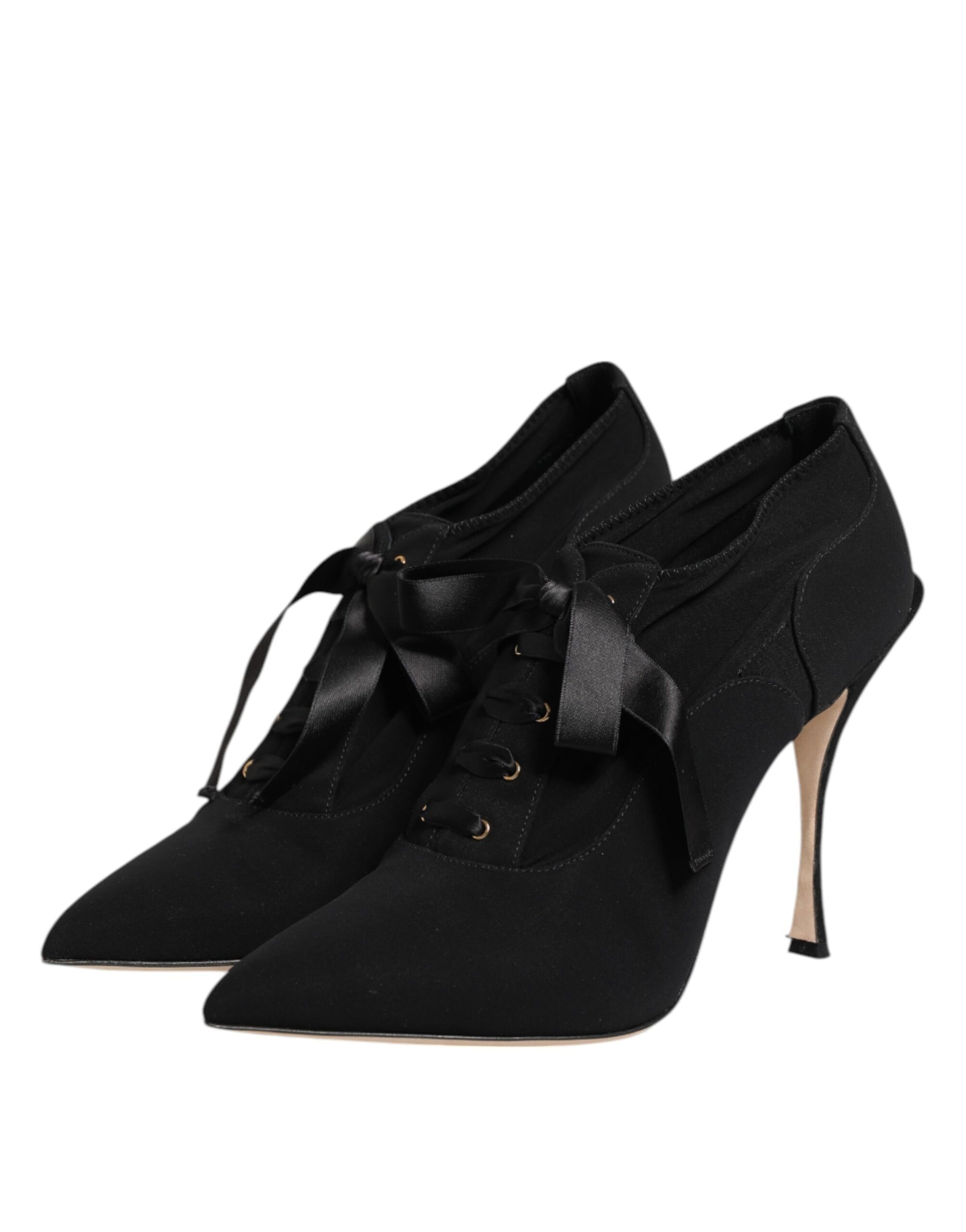 Dolce &amp; Gabbana Black Lace Up Stiletto Heels Pumps Shoes