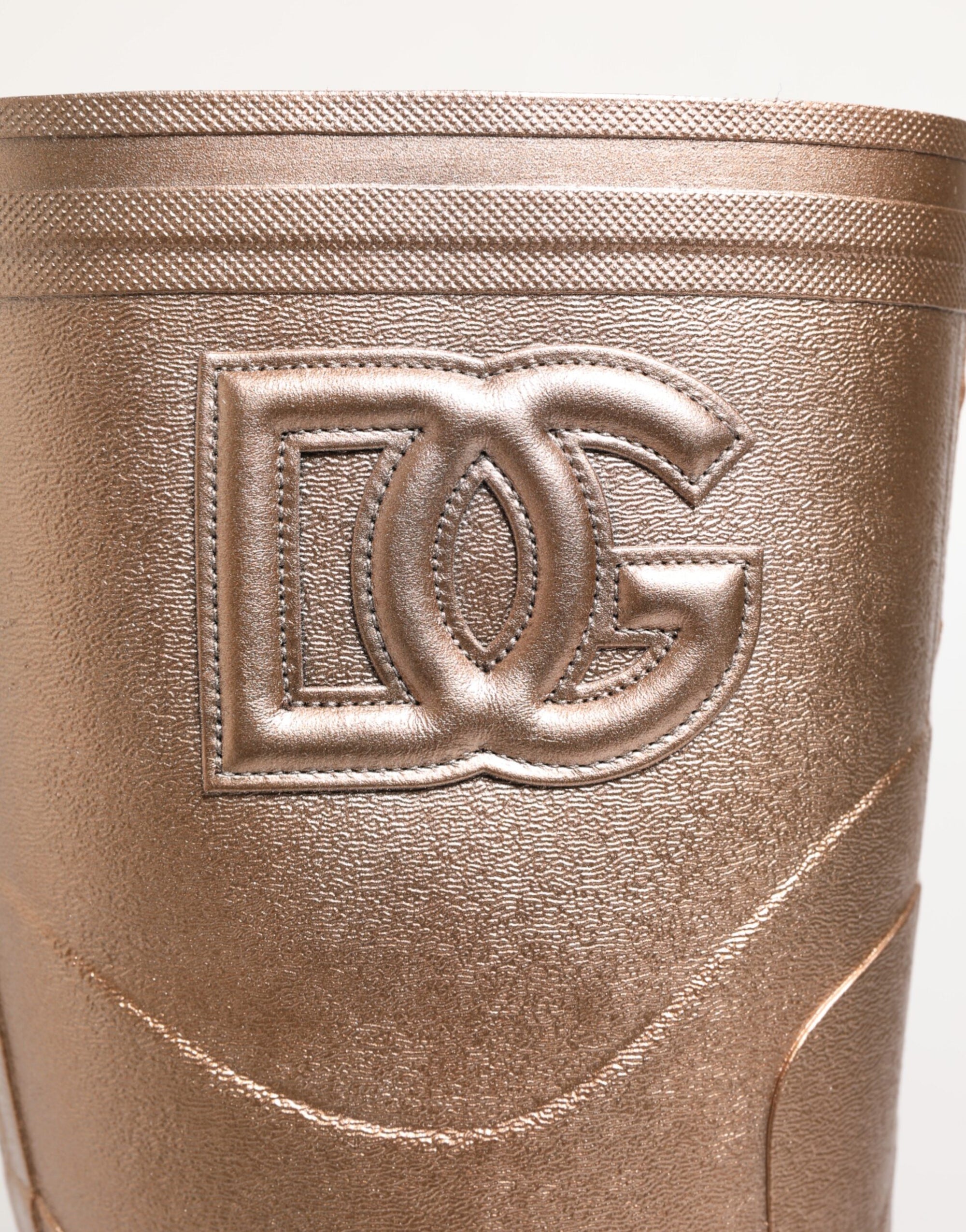 Dolce &amp; Gabbana Rose Gold Rubber Pull On Rain Boots  Shoes