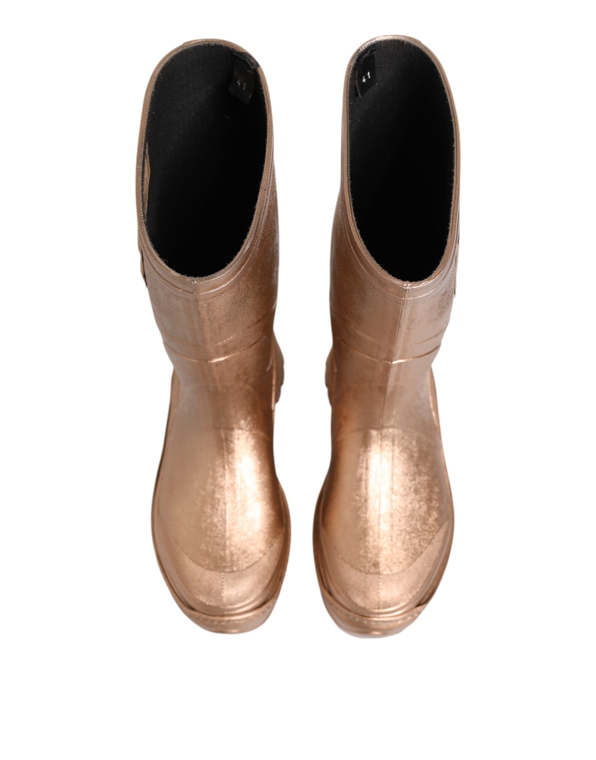 Dolce &amp; Gabbana Rose Gold Rubber Pull On Rain Boots  Shoes