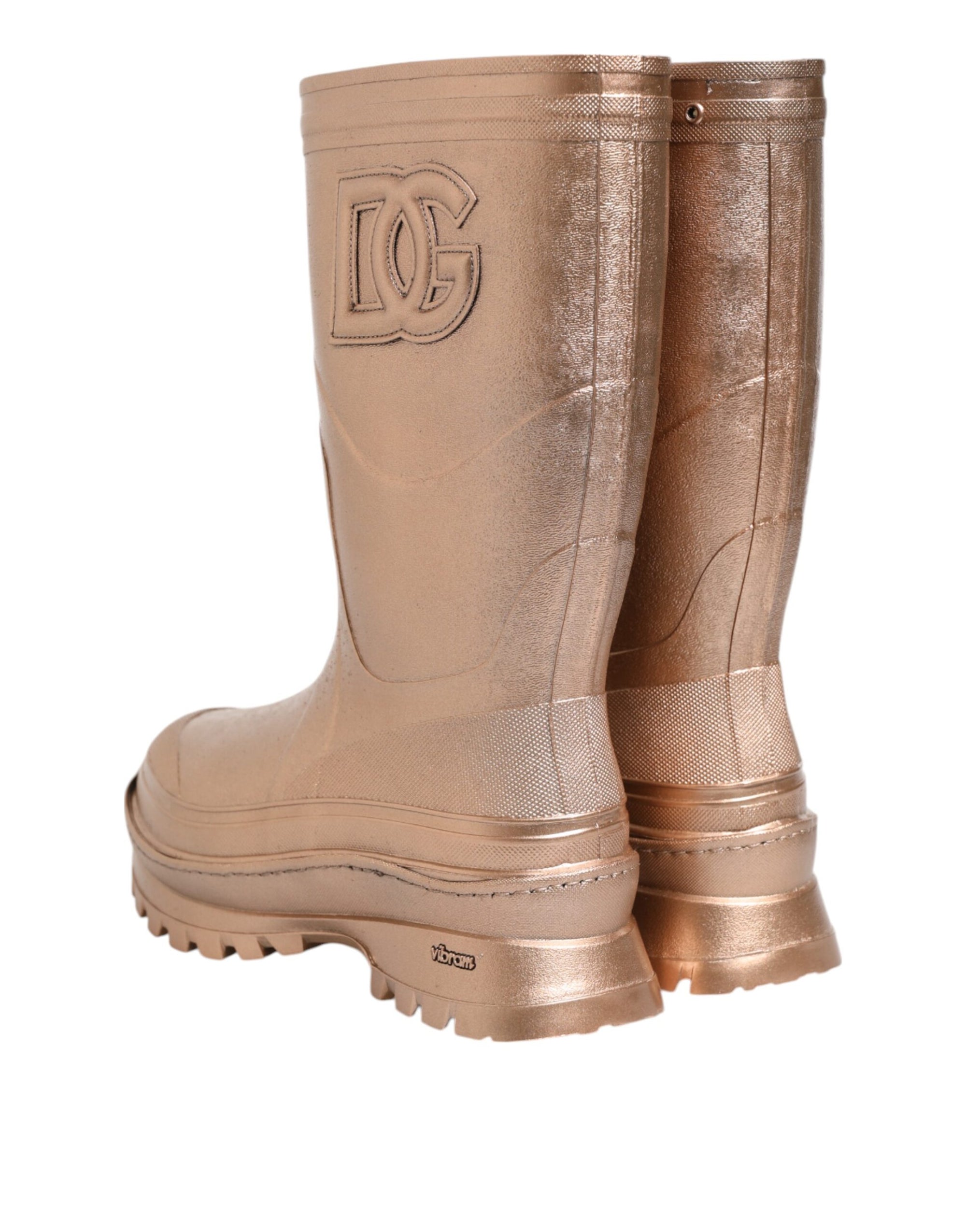 Dolce &amp; Gabbana Rose Gold Rubber Pull On Rain Boots  Shoes