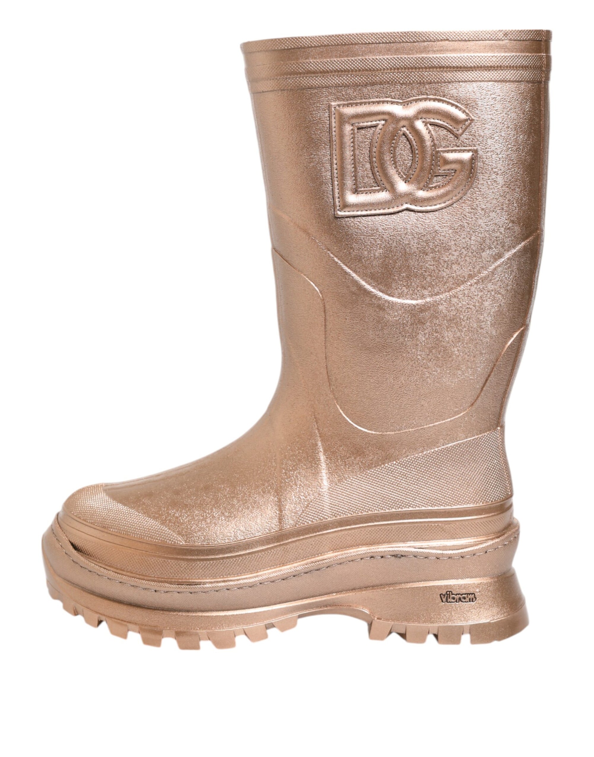 Dolce &amp; Gabbana Rose Gold Rubber Pull On Rain Boots  Shoes