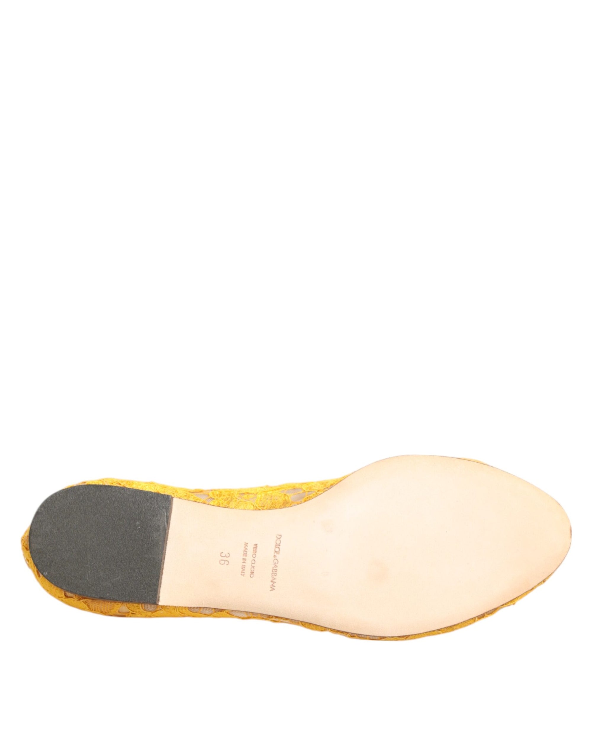 Dolce &amp; Gabbana Yellow Taormina Lace Crystals Flats Shoes