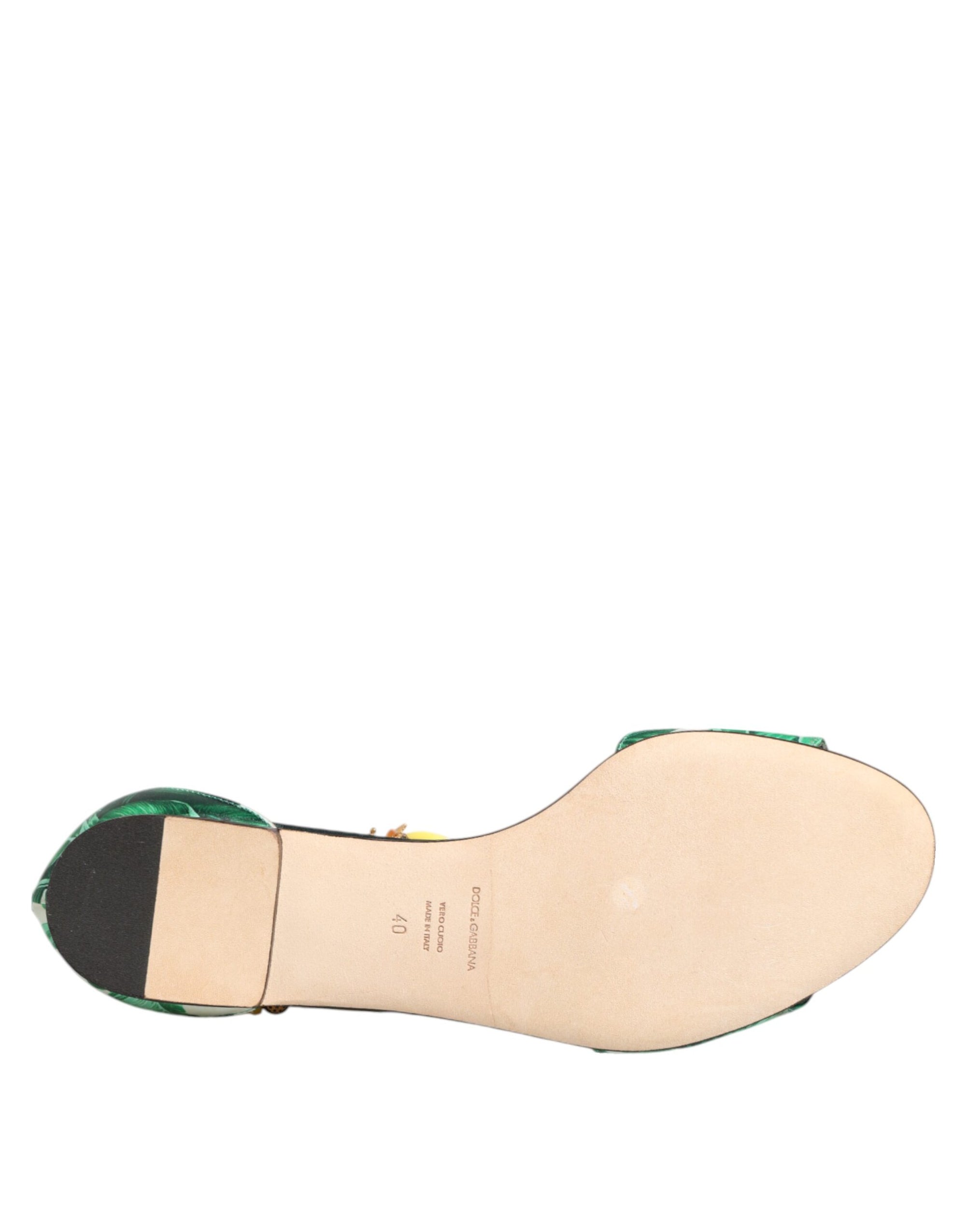 Dolce &amp; Gabbana Green Mink Fur Satin Banana Leaf Sandals Shoes