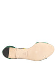 Dolce & Gabbana Green Mink Fur Satin Banana Leaf Sandals Shoes