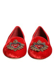 Dolce & Gabbana Red Velvet DG Heart Loafers Flats Shoes