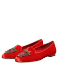 Dolce & Gabbana Red Velvet DG Heart Loafers Flats Shoes