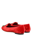 Dolce & Gabbana Red Velvet DG Heart Loafers Flats Shoes