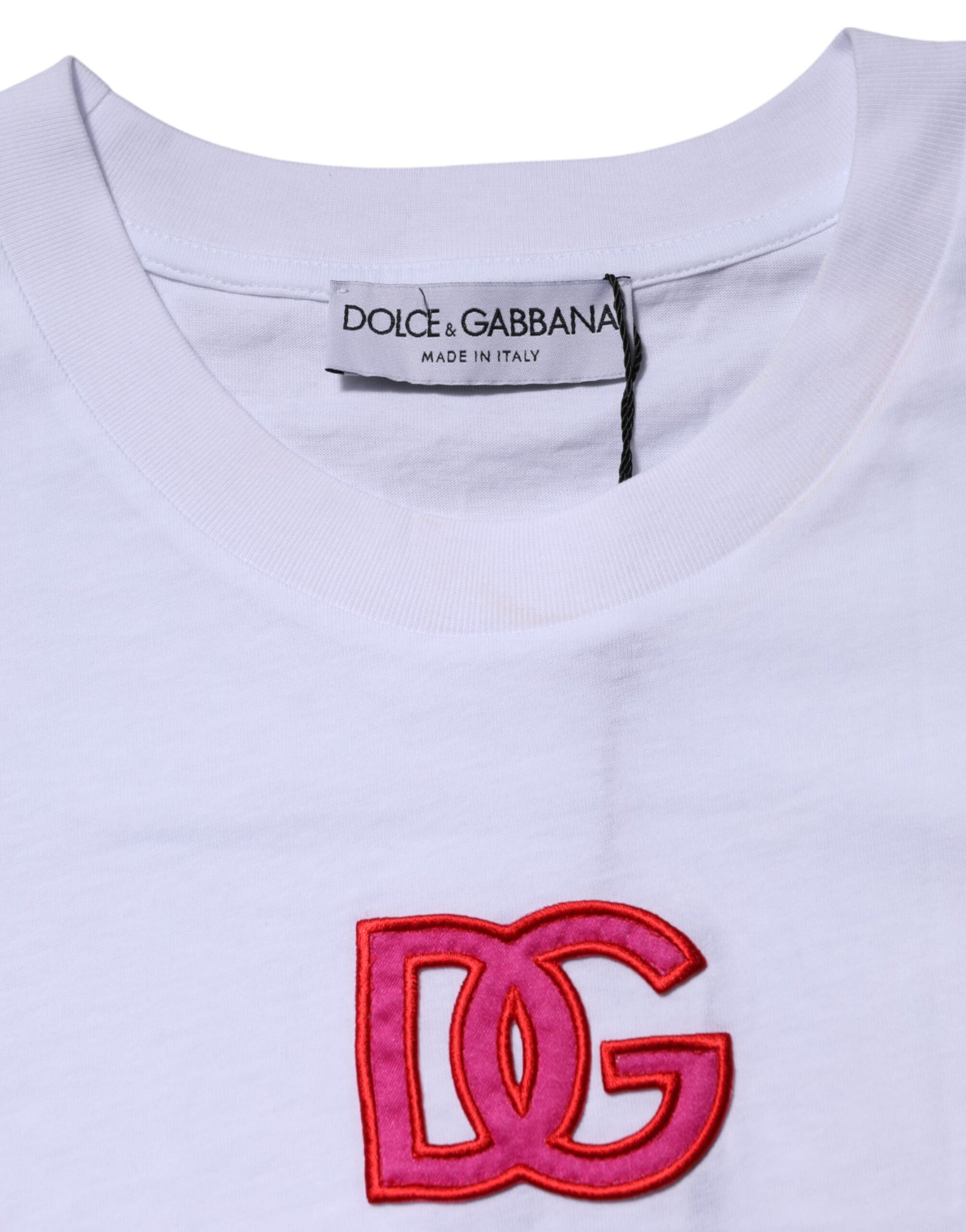 Dolce &amp; Gabbana White Cotton DG Logo Embroidery Top T-shirt