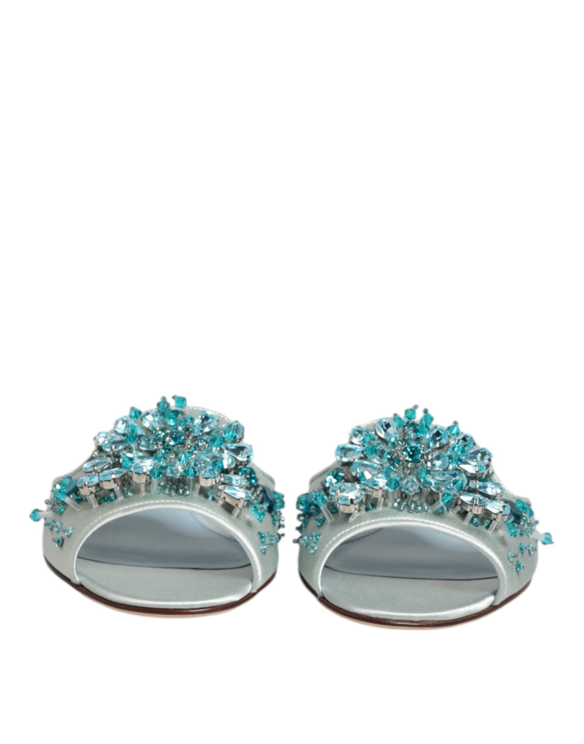 Dolce &amp; Gabbana Silver Blue Leather Bead Embellish Slide Shoes