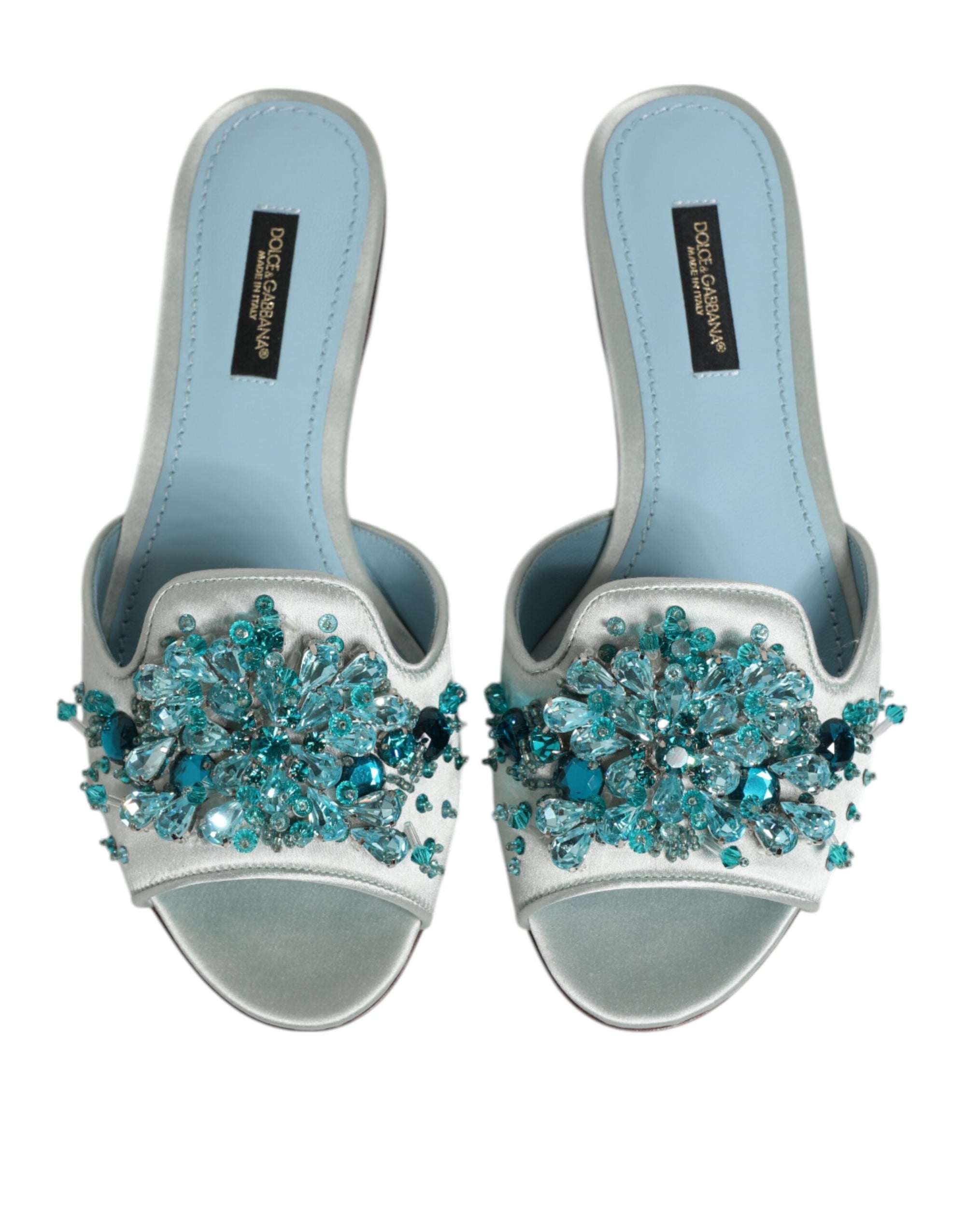 Dolce &amp; Gabbana Silver Blue Leather Bead Embellish Slide Shoes