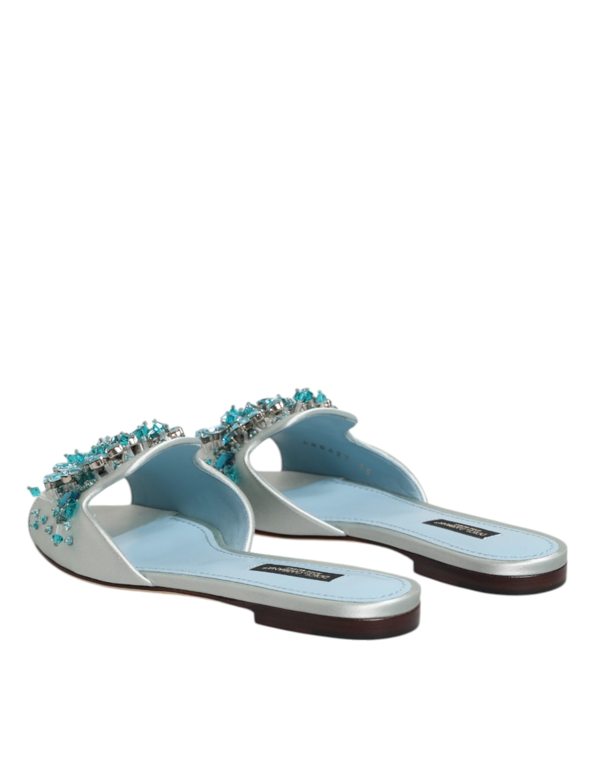 Dolce &amp; Gabbana Silver Blue Leather Bead Embellish Slide Shoes