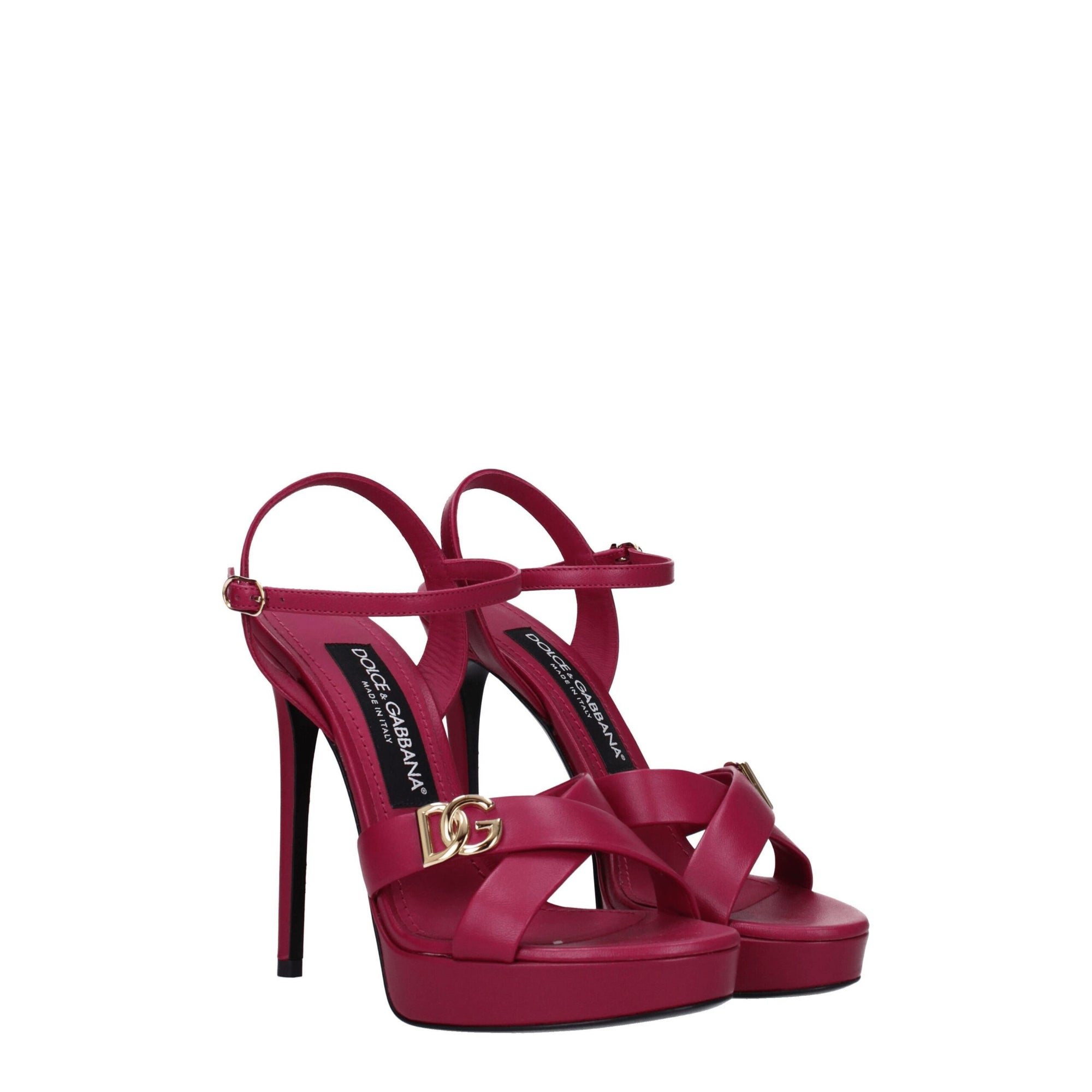 Dolce &amp; Gabbana Pink Leather Platform Sandals