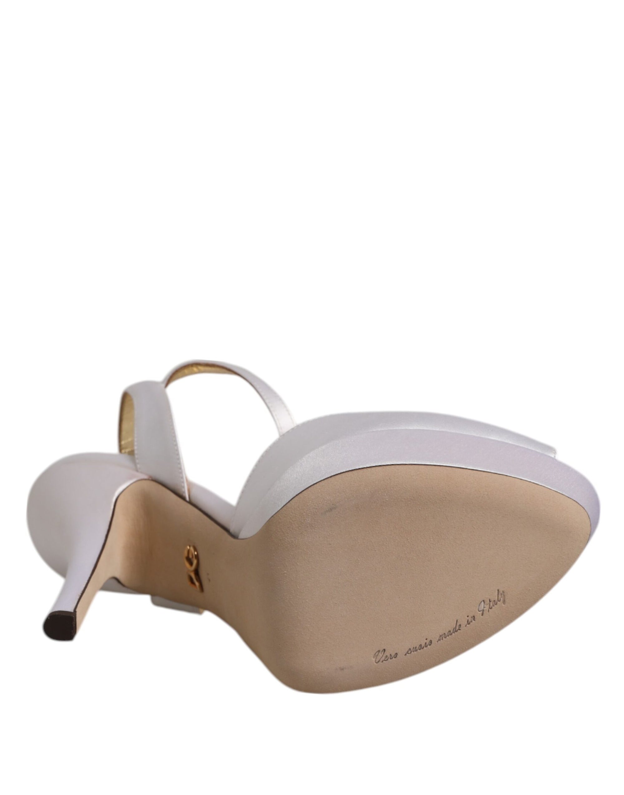 Dolce &amp; Gabbana White Satin Platform Heels Sandals Shoes