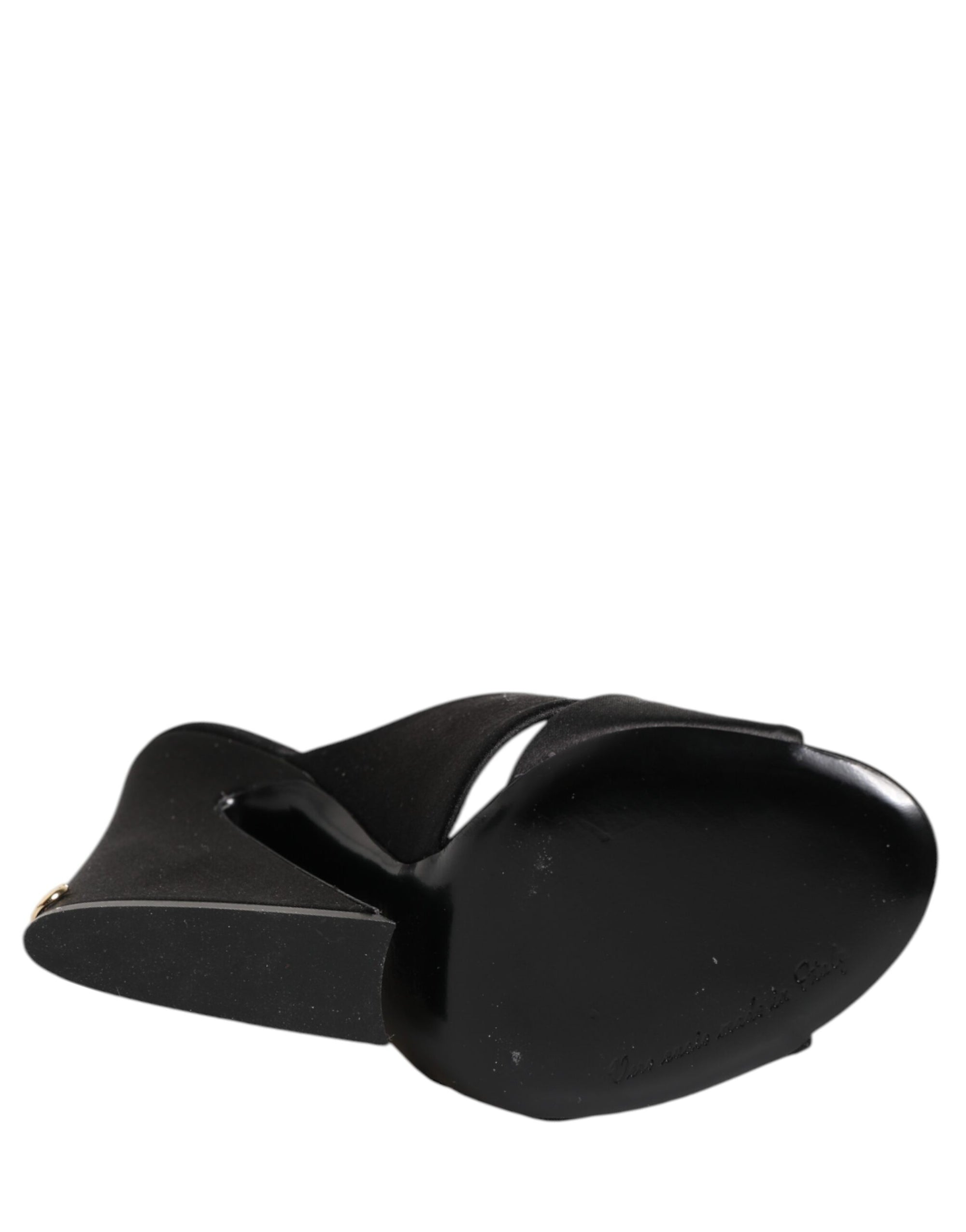 Dolce &amp; Gabbana Black Logo KEIRA Satin Slides Sandals Shoes