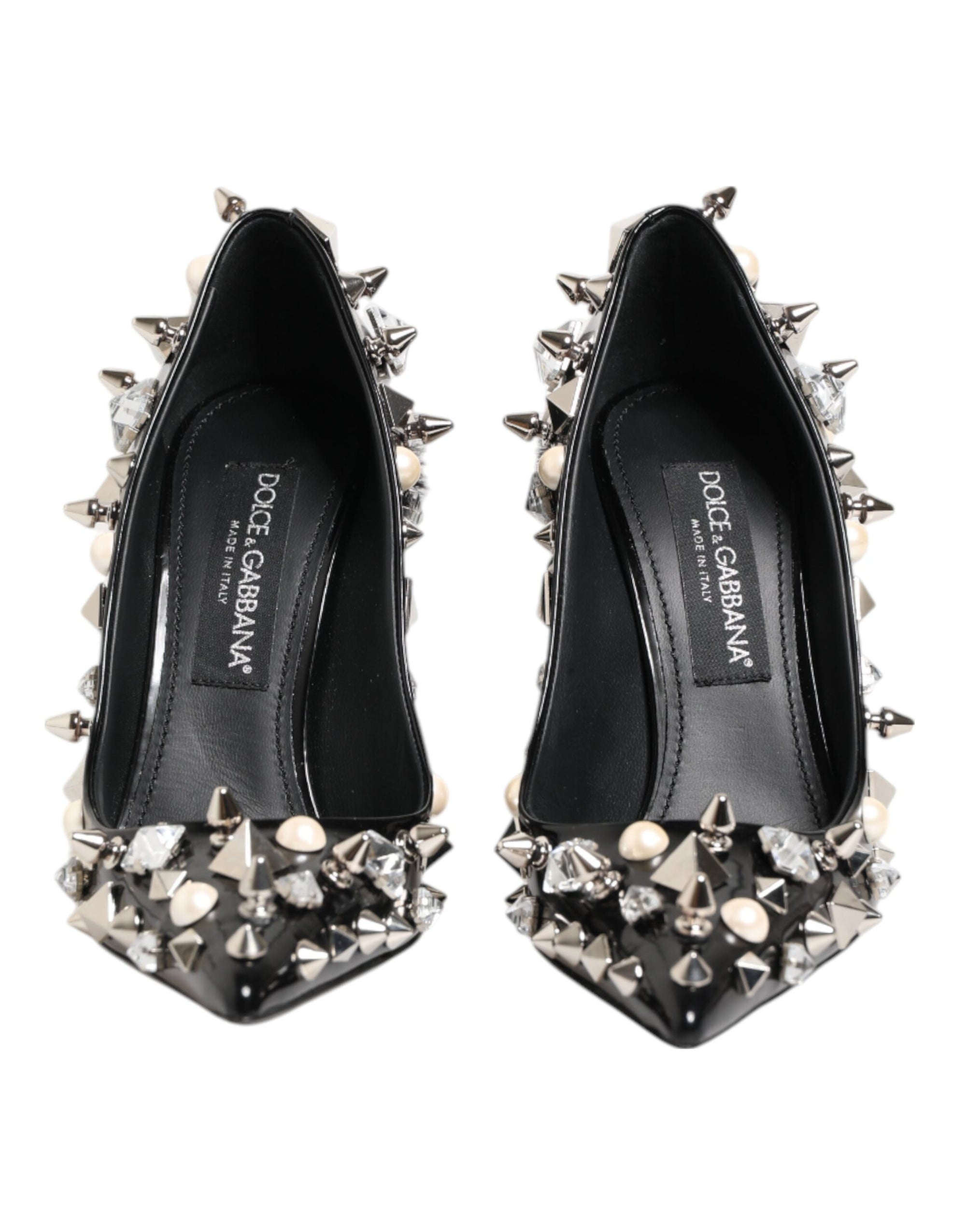 Dolce &amp; Gabbana Black Crystals Studs Stiletto Pumps Shoes