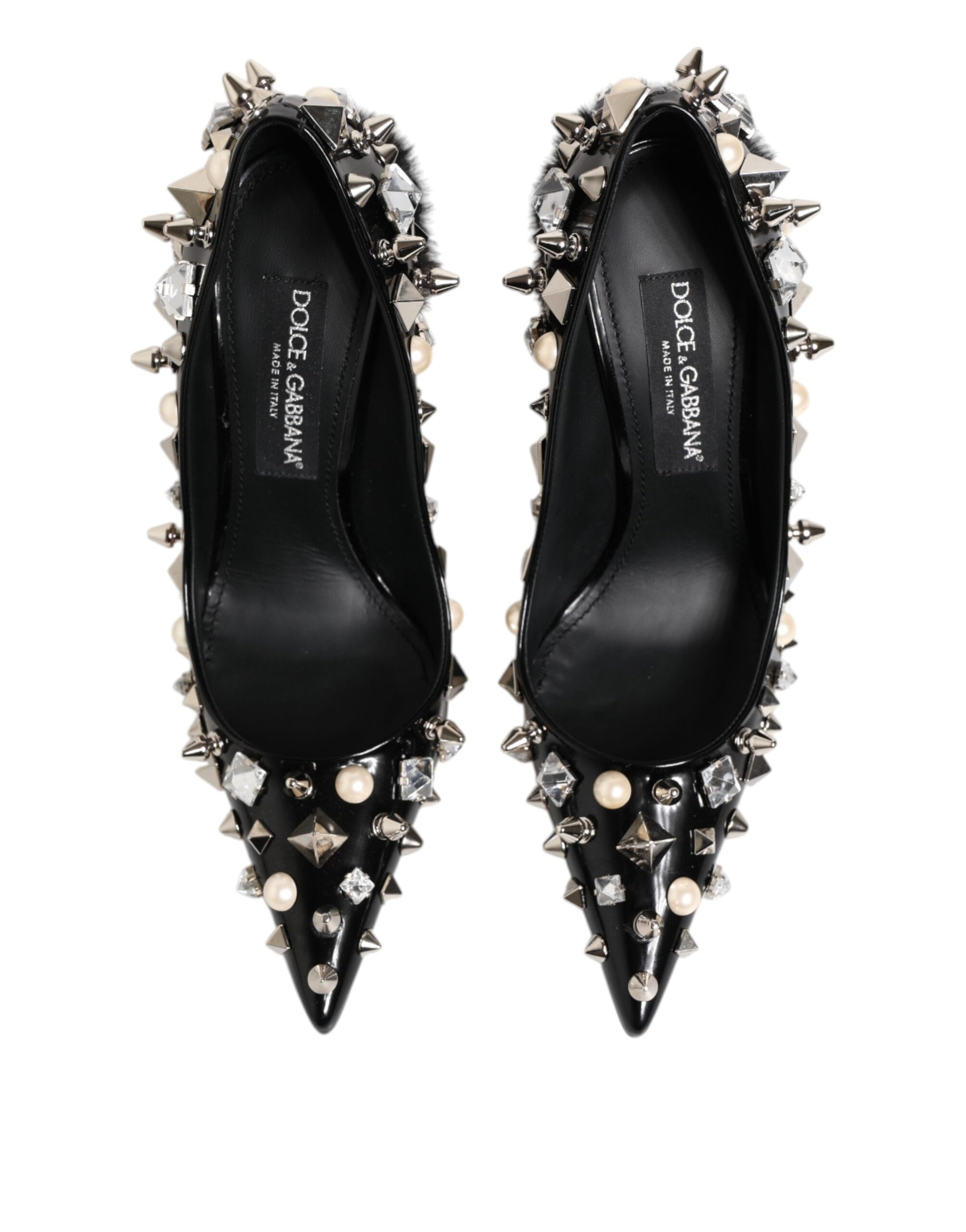 Dolce &amp; Gabbana Black Crystals Studs Stiletto Pumps Shoes
