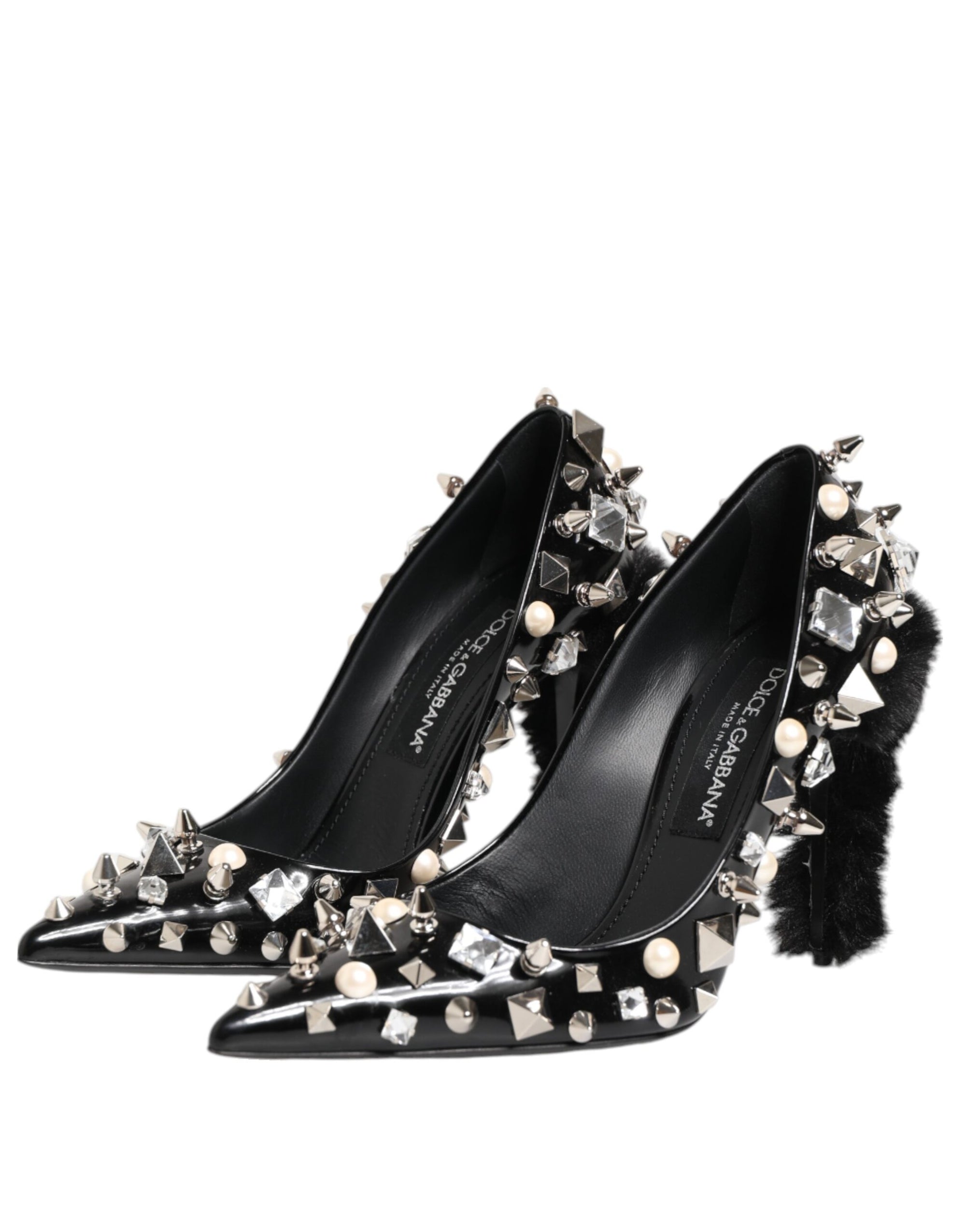 Dolce &amp; Gabbana Black Crystals Studs Stiletto Pumps Shoes