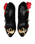 Dolce & Gabbana Black Roses Crystal Brooch Mary Jane Shoes