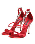 Dolce & Gabbana Red Satin Crystals Keira Sandals Heels Shoes