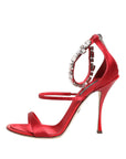 Dolce & Gabbana Red Satin Crystals Keira Sandals Heels Shoes