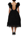 Dolce & Gabbana Black Crystal Embellished Midi A-line Dress
